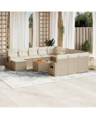 Salon de jardin avec coussins 13 pcs beige résine tressée | Mobilier & Déco