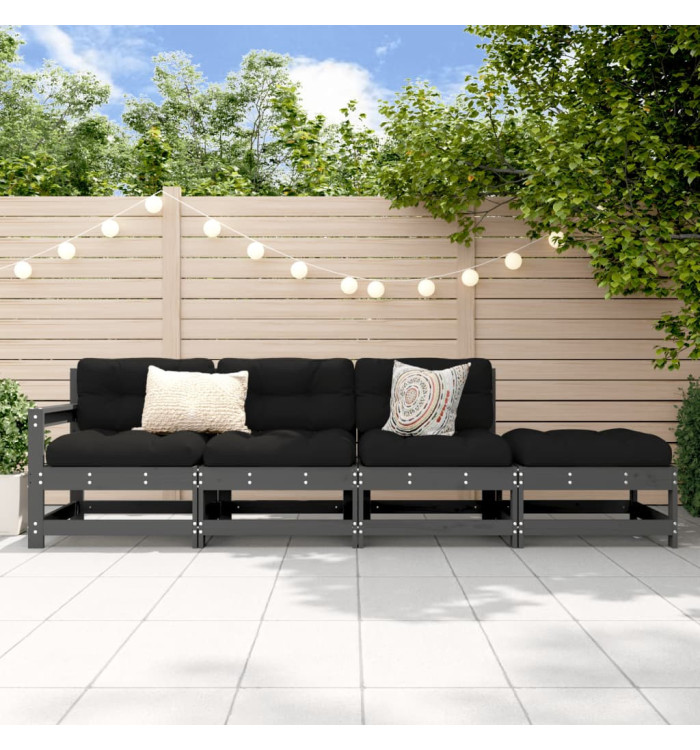 Salon de jardin 4 pcs gris bois massif de pin | Mobilier & Déco