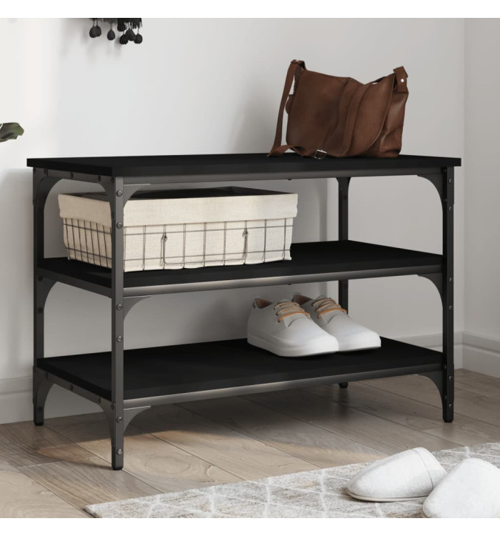 Banc à chaussures noir 70x38,5x49 cm bois d'ingénierie | Mobilier & Déco