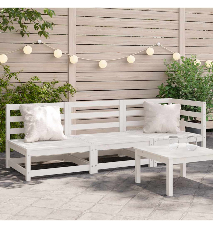 Canapé de jardin 3 places blanc bois de pin massif | Mobilier & Déco