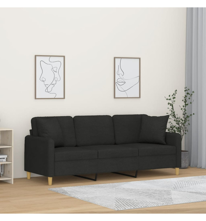 Canapé 3 places avec oreillers décoratifs noir 180 cm tissu | Mobilier & Déco