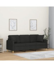 Canapé 3 places avec oreillers décoratifs noir 180 cm tissu | Mobilier & Déco