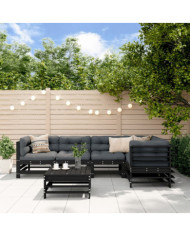Salon de jardin 6 pcs Noir Bois de pin massif | Mobilier & Déco