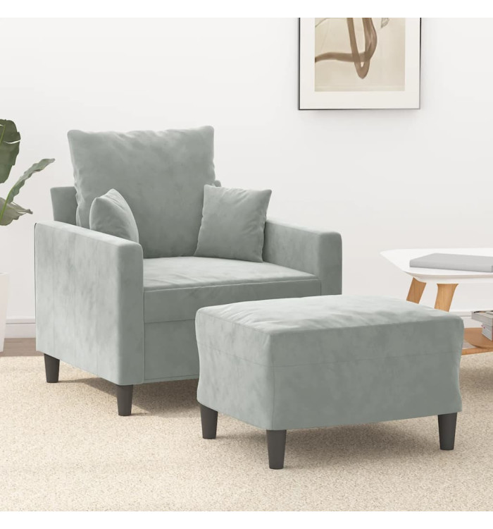 Fauteuil avec repose-pied Gris clair 60 cm Velours | Mobilier & Déco