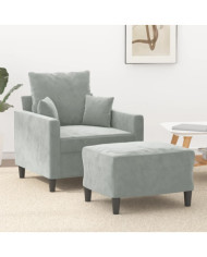 Fauteuil avec repose-pied Gris clair 60 cm Velours | Mobilier & Déco