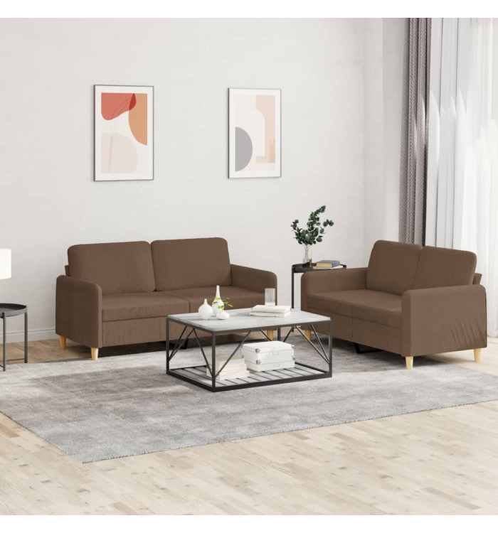 Ensemble de canapés 2 pcs avec coussins Marron Tissu | Mobilier & Déco