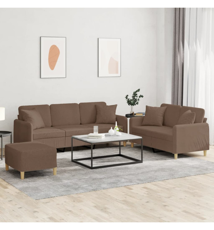 Ensemble de canapés 3 pcs avec coussins marron tissu | Mobilier & Déco