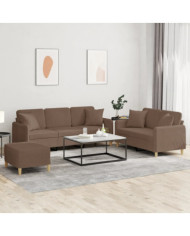 Ensemble de canapés 3 pcs avec coussins marron tissu | Mobilier & Déco