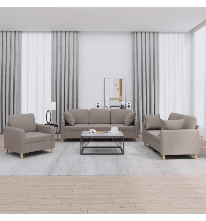 Ensemble de canapés 3 pcs avec coussins taupe tissu | Mobilier & Déco