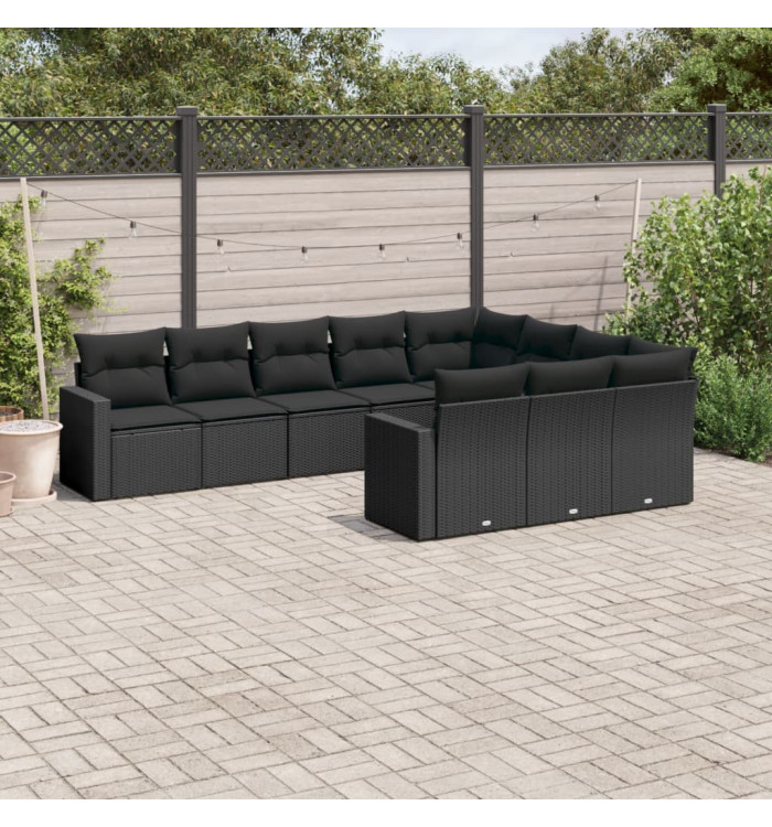 Salon de jardin 10 pcs avec coussins noir résine tressée | Mobilier & Déco