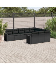 Salon de jardin 10 pcs avec coussins noir résine tressée | Mobilier & Déco