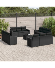 Salon de jardin avec coussins 13 pcs noir résine tressée | Mobilier & Déco