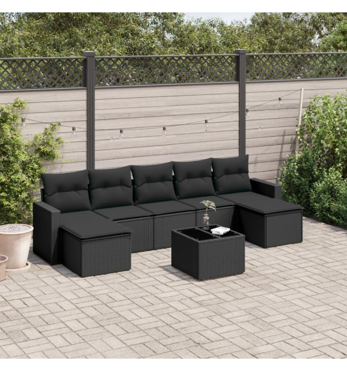 Salon de jardin 8 pcs avec coussins noir résine tressée | Mobilier & Déco