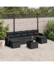 Salon de jardin 8 pcs avec coussins noir résine tressée | Mobilier & Déco