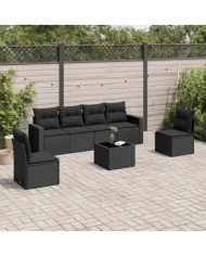 Salon de jardin 7 pcs avec coussins noir résine tressée | Mobilier & Déco