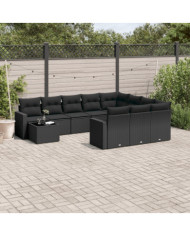 Salon de jardin 11 pcs avec coussins noir résine tressée | Mobilier & Déco