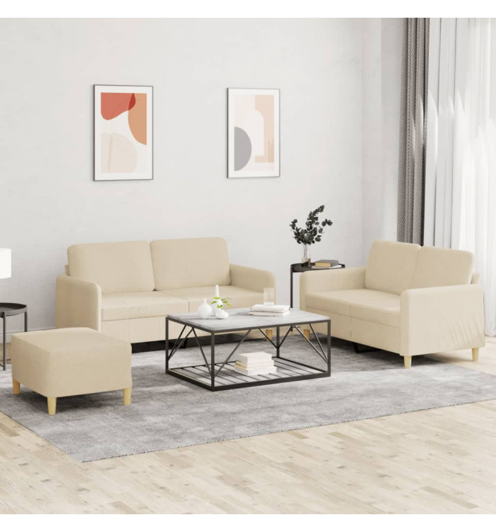 Ensemble de canapés 3 pcs avec coussins Crème Tissu | Mobilier & Déco