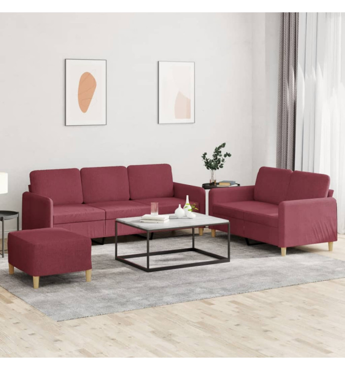 Ensemble de canapés 3 pcs avec coussins Rouge bordeaux Tissu | Mobilier & Déco
