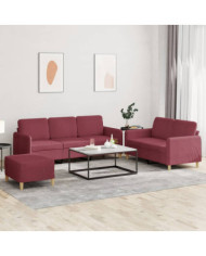 Ensemble de canapés 3 pcs avec coussins Rouge bordeaux Tissu | Mobilier & Déco