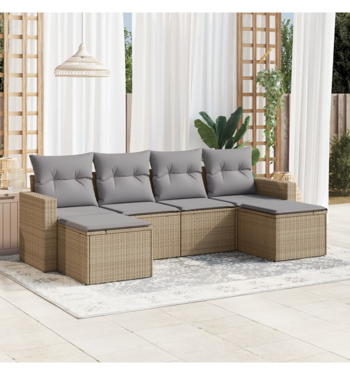 Salon de jardin avec coussins 6 pcs beige résine tressée | Mobilier & Déco