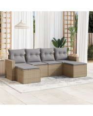 Salon de jardin avec coussins 6 pcs beige résine tressée | Mobilier & Déco