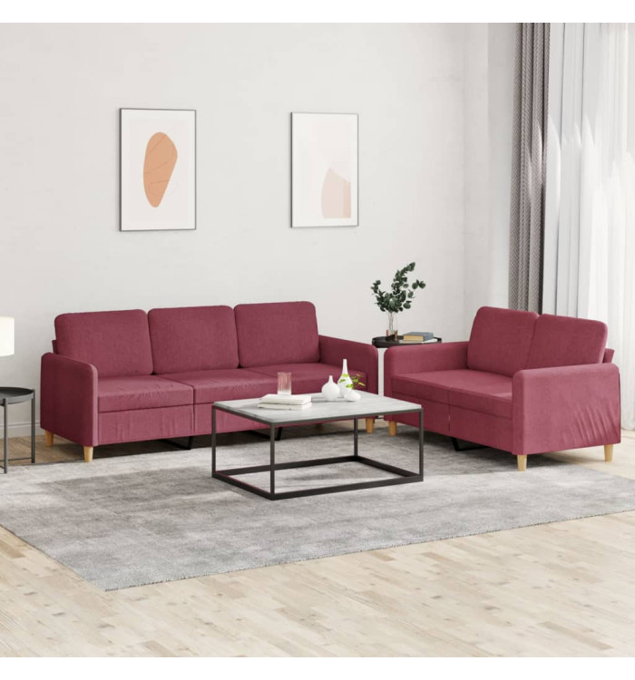 Ensemble de canapés 2 pcs avec coussins Rouge bordeaux Tissu | Mobilier & Déco
