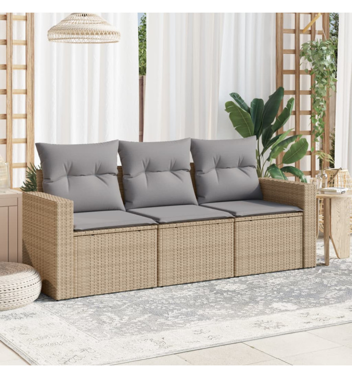 Salon de jardin avec coussins 3 pcs beige résine tressée | Mobilier & Déco