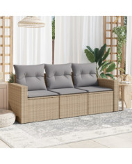 Salon de jardin avec coussins 3 pcs beige résine tressée | Mobilier & Déco