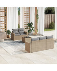 Salon de jardin avec coussins 6 pcs beige résine tressée | Mobilier & Déco