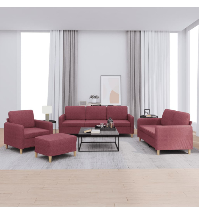 Ensemble de canapés 4 pcs avec coussins Rouge bordeaux Tissu | Mobilier & Déco