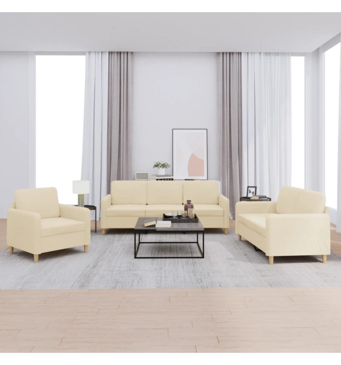 Ensemble de canapés 3 pcs avec coussins Crème Tissu | Mobilier & Déco