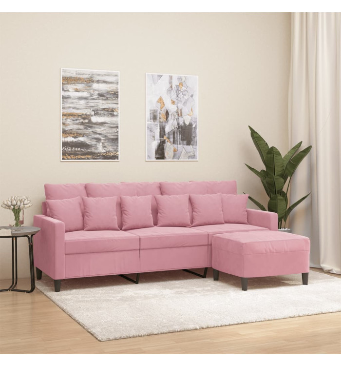 Canapé à 3 places avec repose-pieds Rose 180 cm Velours | Mobilier & Déco