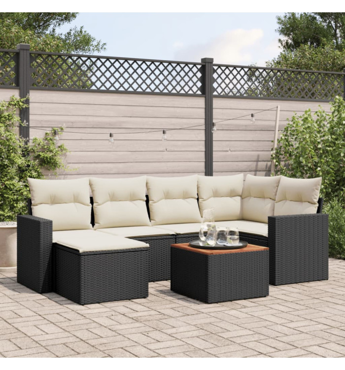 Salon de jardin 7 pcs avec coussins noir résine tressée | Mobilier & Déco