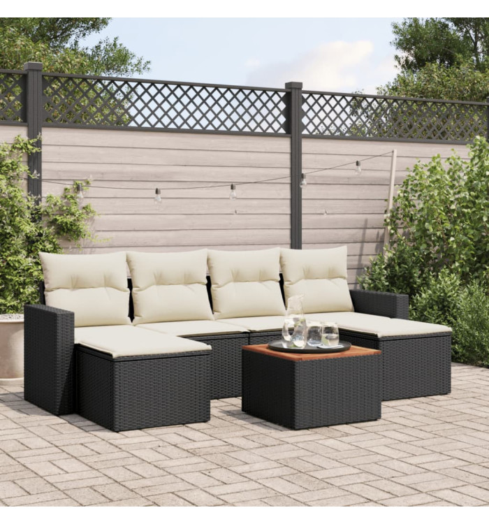 Salon de jardin 7 pcs avec coussins noir résine tressée | Mobilier & Déco