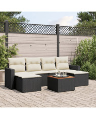 Salon de jardin 7 pcs avec coussins noir résine tressée | Mobilier & Déco