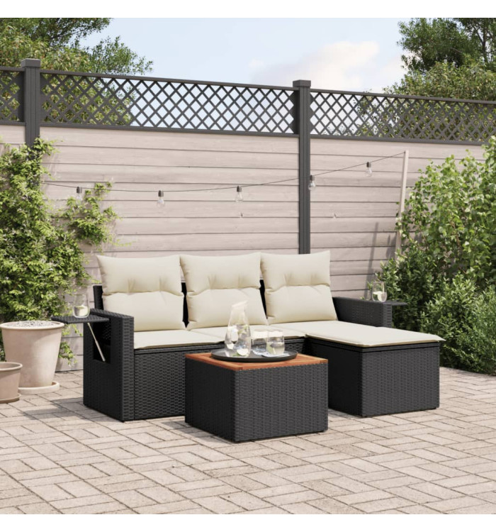Salon de jardin 5 pcs avec coussins noir résine tressée | Mobilier & Déco