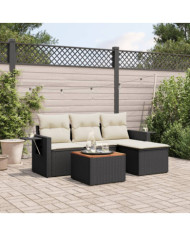 Salon de jardin 5 pcs avec coussins noir résine tressée | Mobilier & Déco
