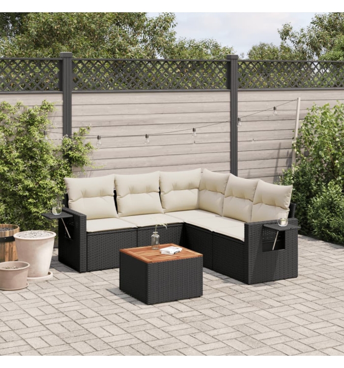 Salon de jardin 6 pcs avec coussins noir résine tressée | Mobilier & Déco