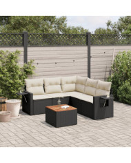 Salon de jardin 6 pcs avec coussins noir résine tressée | Mobilier & Déco