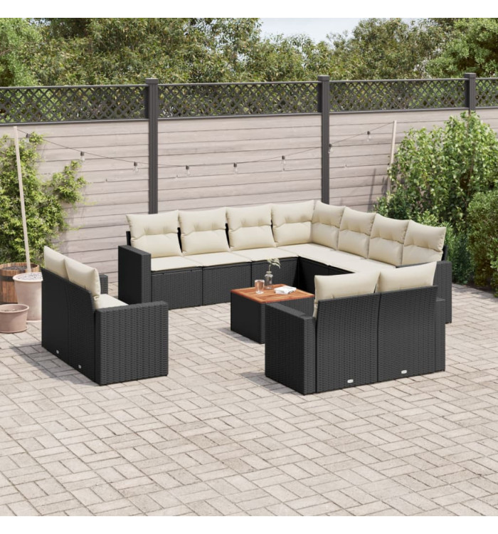 Salon de jardin avec coussins 13 pcs noir résine tressée | Mobilier & Déco