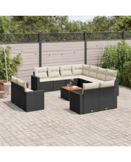 Salon de jardin avec coussins 13 pcs noir résine tressée | Mobilier & Déco
