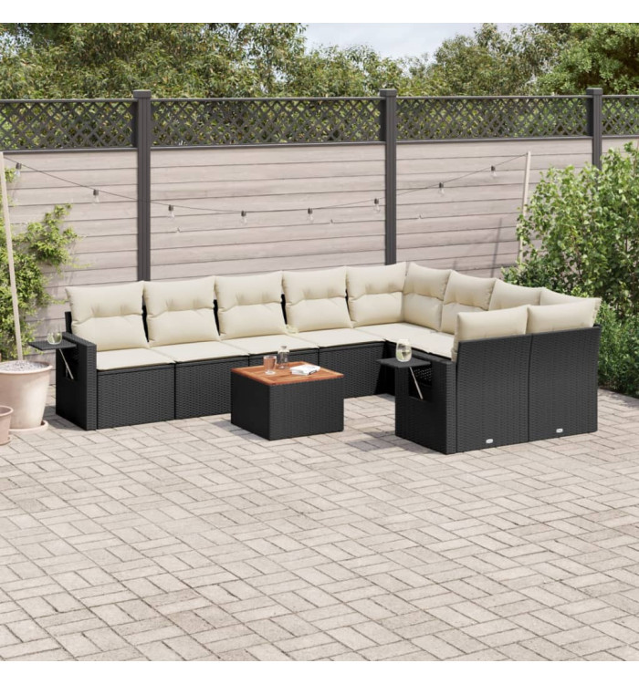 Salon de jardin 10 pcs avec coussins noir résine tressée | Mobilier & Déco