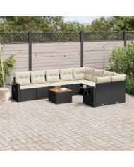 Salon de jardin 10 pcs avec coussins noir résine tressée | Mobilier & Déco