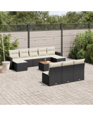 Salon de jardin 11 pcs avec coussins noir résine tressée | Mobilier & Déco