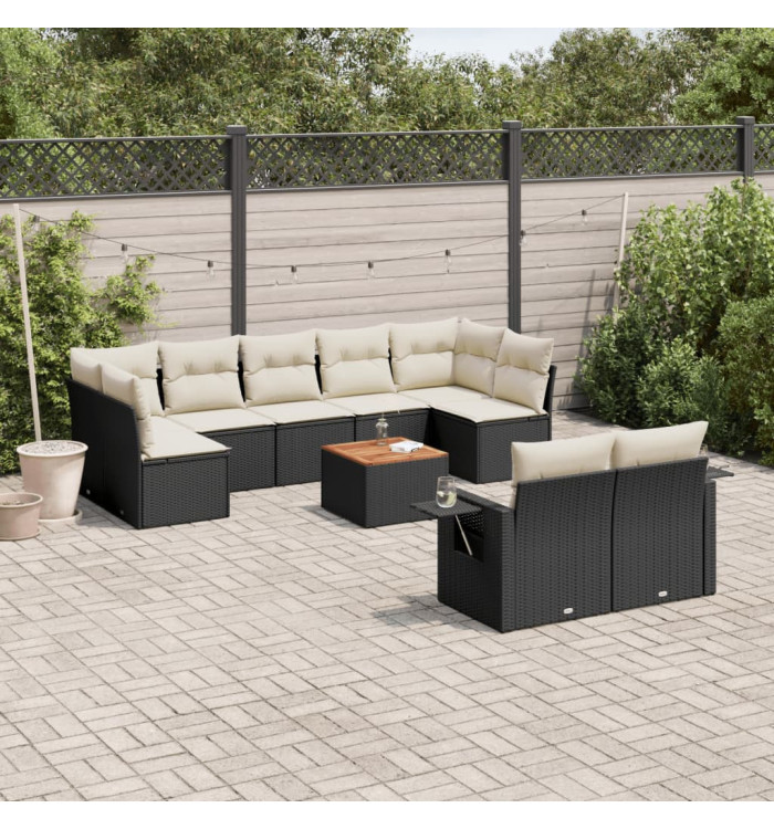 Salon de jardin 10 pcs avec coussins noir résine tressée | Mobilier & Déco