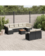 Salon de jardin 10 pcs avec coussins noir résine tressée | Mobilier & Déco