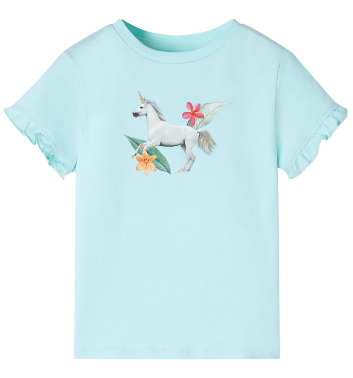 T-shirt enfants à manches courtes aqua clair 140 | Mobilier & Déco