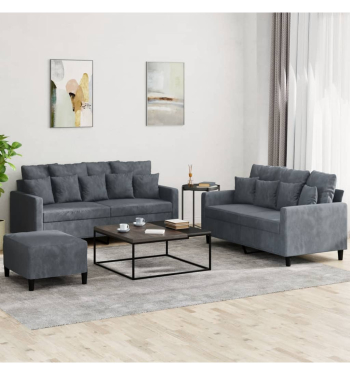 Ensemble de canapés 3 pcs avec coussins Gris foncé Velours | Mobilier & Déco