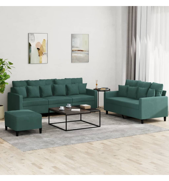 Ensemble de canapés 3 pcs avec coussins Vert foncé Velours | Mobilier & Déco