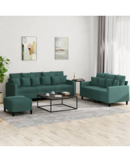 Ensemble de canapés 3 pcs avec coussins Vert foncé Velours | Mobilier & Déco